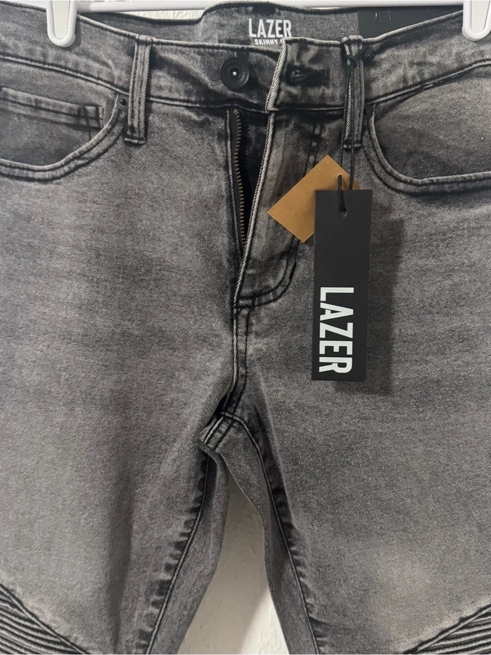 LAZER Jacob Men's 30x30 Moto Skinny Biker Jeans in Washed Gray NWT Streetwear